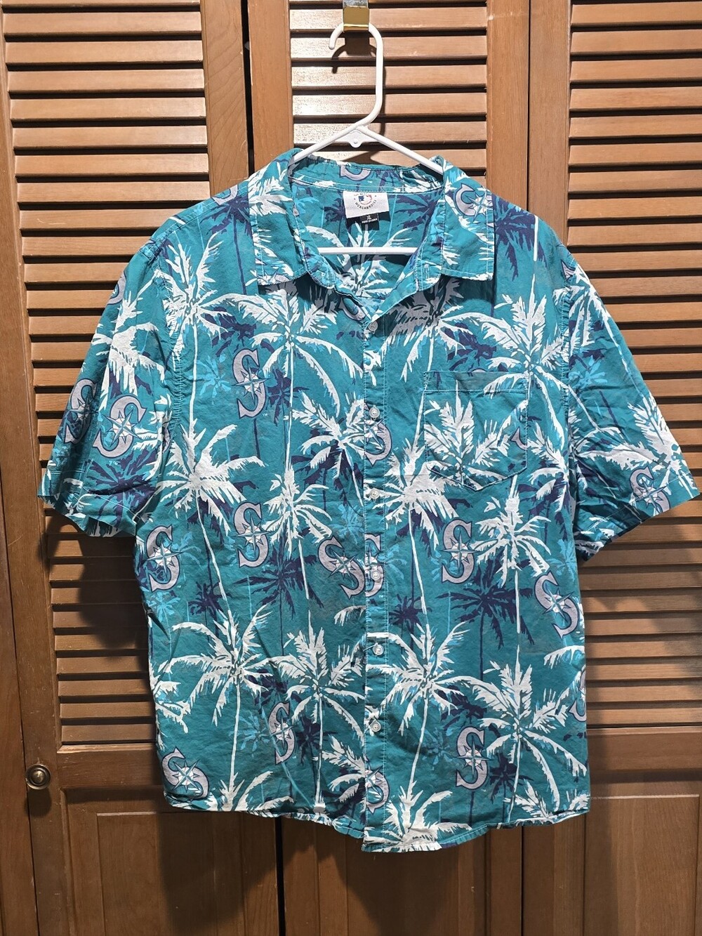 Seattle Mariners Hawaiian Palm Short Sleeve Button Up Shirt - Size XL - Picture 2 of 5